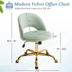 Sedia da Ufficio Girevole in Velluto con Schienale Aperto, Braccioli Inclinati e Base Dorata a 5 Ruote – Verde / Viola Chiaro / Rosa / Verde Menta / Nero / Blu / Grigio / Bianco / Bianco Teddy, Singola