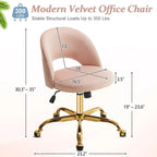 Sedia da Ufficio Girevole in Velluto con Schienale Aperto, Braccioli Inclinati e Base Dorata a 5 Ruote – Verde / Viola Chiaro / Rosa / Verde Menta / Nero / Blu / Grigio / Bianco / Bianco Teddy, Singola
