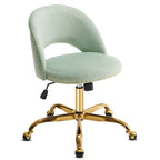 Sedia da Ufficio Girevole in Velluto con Schienale Aperto, Braccioli Inclinati e Base Dorata a 5 Ruote – Verde / Viola Chiaro / Rosa / Verde Menta / Nero / Blu / Grigio / Bianco / Bianco Teddy, Singola