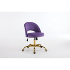 Sedia da Ufficio Girevole in Velluto con Schienale Aperto, Braccioli Inclinati e Base Dorata a 5 Ruote – Verde / Viola Chiaro / Rosa / Verde Menta / Nero / Blu / Grigio / Bianco / Bianco Teddy, Singola