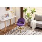 Sedia da Ufficio Girevole in Velluto con Schienale Aperto, Braccioli Inclinati e Base Dorata a 5 Ruote – Verde / Viola Chiaro / Rosa / Verde Menta / Nero / Blu / Grigio / Bianco / Bianco Teddy, Singola
