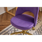 Sedia da Ufficio Girevole in Velluto con Schienale Aperto, Braccioli Inclinati e Base Dorata a 5 Ruote – Verde / Viola Chiaro / Rosa / Verde Menta / Nero / Blu / Grigio / Bianco / Bianco Teddy, Singola