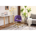 Sedia da Ufficio Girevole in Velluto con Schienale Aperto, Braccioli Inclinati e Base Dorata a 5 Ruote – Verde / Viola Chiaro / Rosa / Verde Menta / Nero / Blu / Grigio / Bianco / Bianco Teddy, Singola