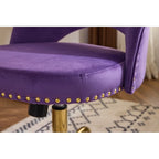 Sedia da Ufficio Girevole in Velluto con Schienale Aperto, Braccioli Inclinati e Base Dorata a 5 Ruote – Verde / Viola Chiaro / Rosa / Verde Menta / Nero / Blu / Grigio / Bianco / Bianco Teddy, Singola