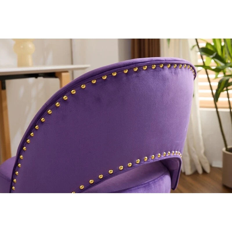 Sedia da Ufficio Girevole in Velluto con Schienale Aperto, Braccioli Inclinati e Base Dorata a 5 Ruote – Verde / Viola Chiaro / Rosa / Verde Menta / Nero / Blu / Grigio / Bianco / Bianco Teddy, Singola