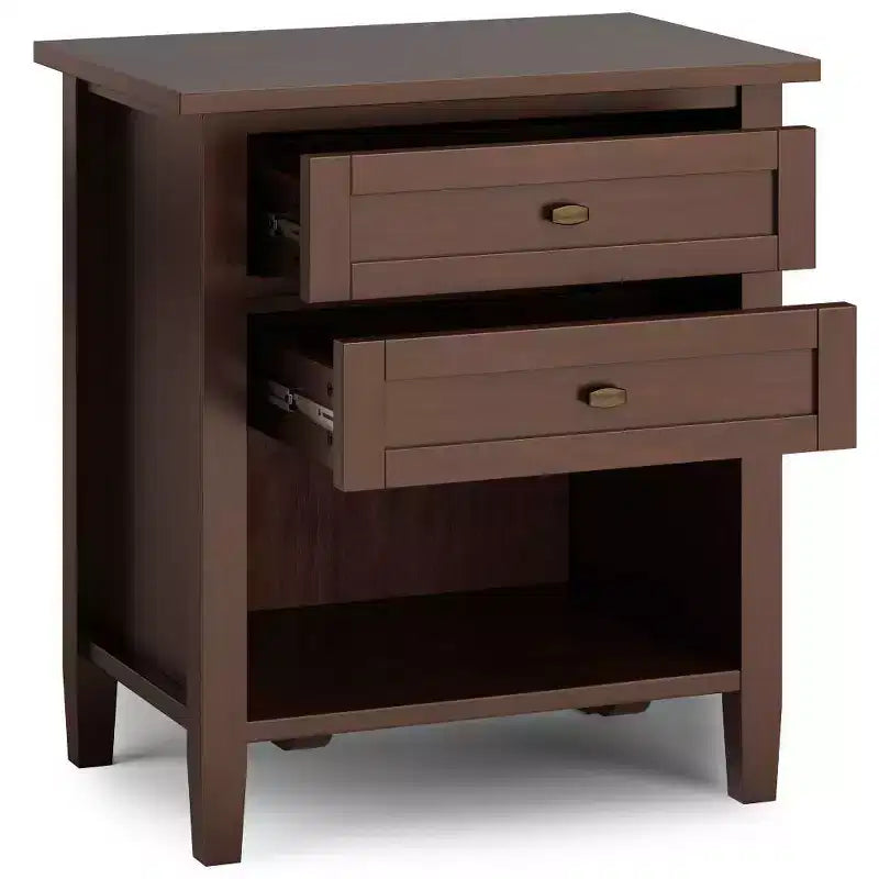 Comodino Norfolk - WyndenHall: Legno massello, 2 cassetti, vano a giorno