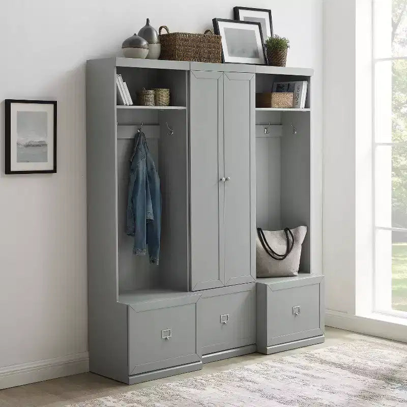 Set Harper 3 pezzi per ingresso con armadio dispensa e 2 appendiabiti a colonna - Crosley
