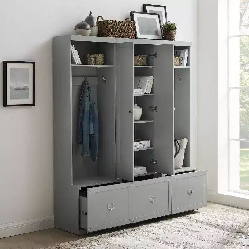 Set Harper 3 pezzi per ingresso con armadio dispensa e 2 appendiabiti a colonna - Crosley