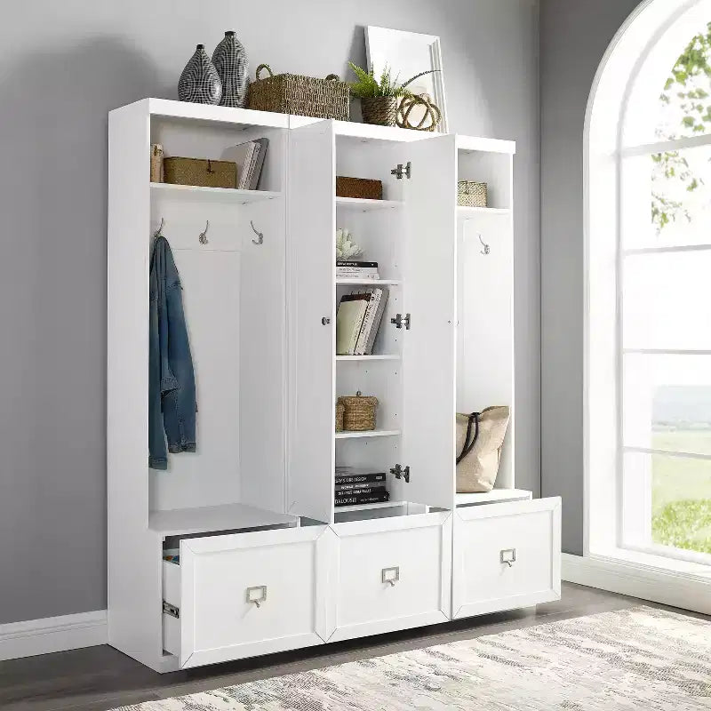Set Harper 3 pezzi per ingresso con armadio dispensa e 2 appendiabiti a colonna - Crosley
