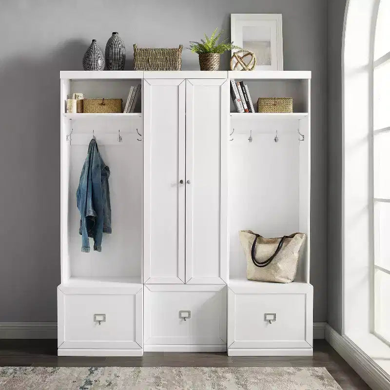 Set Harper 3 pezzi per ingresso con armadio dispensa e 2 appendiabiti a colonna - Crosley