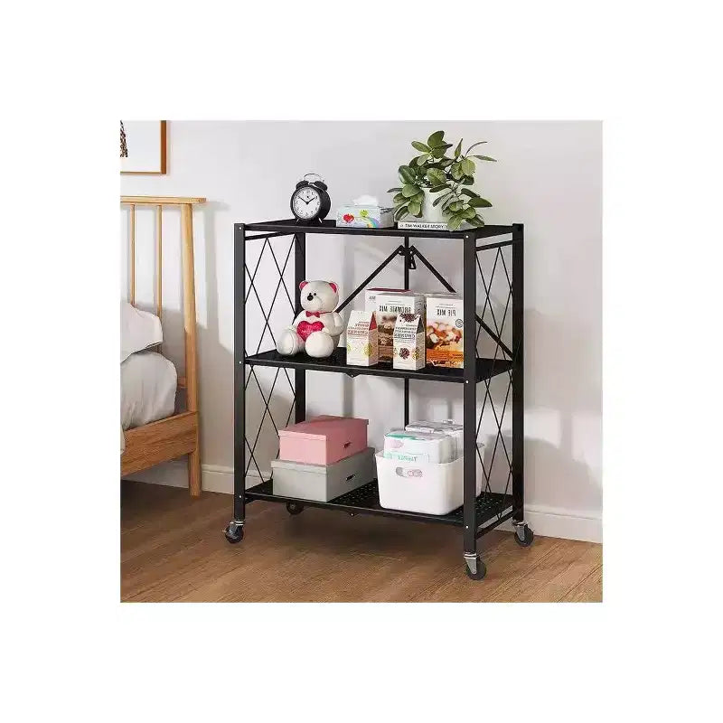 J&V TEXTILES Scaffale in metallo pieghevole assemblato Nero