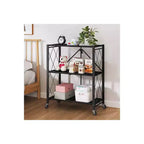 J&V TEXTILES Scaffale in metallo pieghevole assemblato Nero