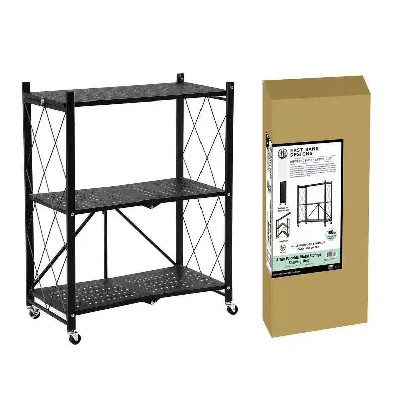 J&V TEXTILES Scaffale in metallo pieghevole assemblato Nero