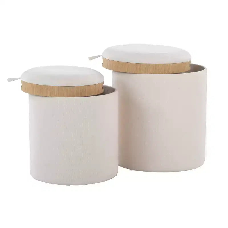 Set di pouf a incastro con vassoio LumiSource in tessuto/legno naturale