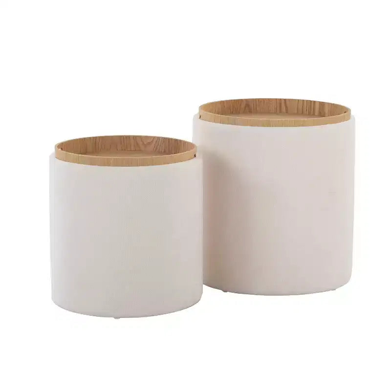 Set di pouf a incastro con vassoio LumiSource in tessuto/legno naturale