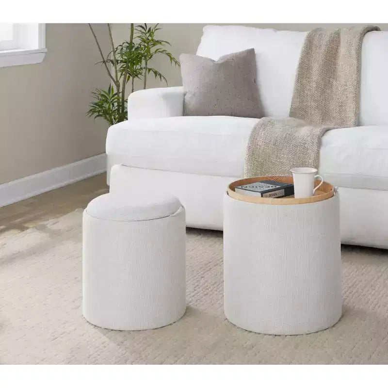 Set di pouf a incastro con vassoio LumiSource in tessuto/legno naturale