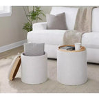Set di pouf a incastro con vassoio LumiSource in tessuto/legno naturale