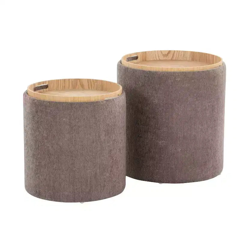 Set di pouf a incastro con vassoio LumiSource in tessuto/legno naturale