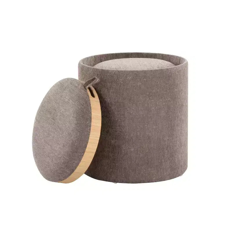 Set di pouf a incastro con vassoio LumiSource in tessuto/legno naturale