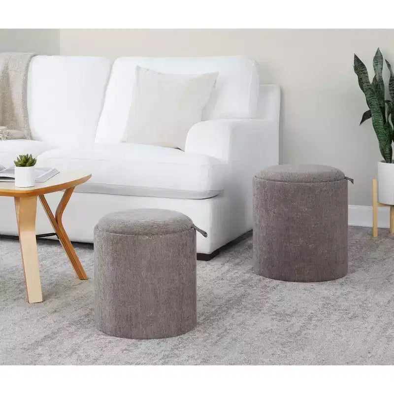 Set di pouf a incastro con vassoio LumiSource in tessuto/legno naturale