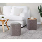 Set di pouf a incastro con vassoio LumiSource in tessuto/legno naturale