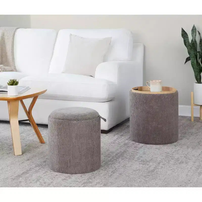 Set di pouf a incastro con vassoio LumiSource in tessuto/legno naturale