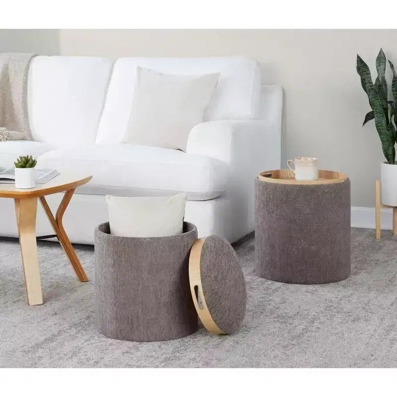 Set di pouf a incastro con vassoio LumiSource in tessuto/legno naturale