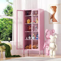 Vetrina espositiva alta 170 cm con anta in vetro e 4 ripiani regolabili – Rosa / Nero / Bianco / Blu, singola