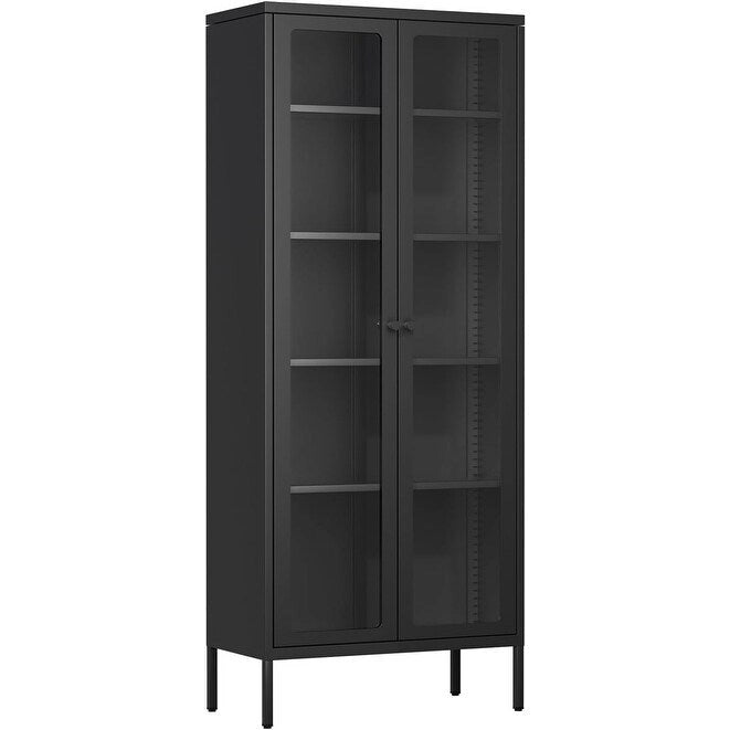Vetrina espositiva alta 170 cm con anta in vetro e 4 ripiani regolabili – Rosa / Nero / Bianco / Blu, singola