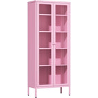 Vetrina espositiva alta 170 cm con anta in vetro e 4 ripiani regolabili – Rosa / Nero / Bianco / Blu, singola