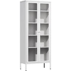 Vetrina espositiva alta 170 cm con anta in vetro e 4 ripiani regolabili – Rosa / Nero / Bianco / Blu, singola